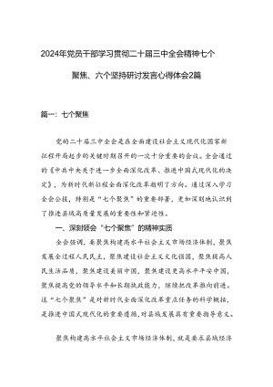 2024年党员干部学习贯彻二十届三中全会精神七个聚焦、六个坚持研讨发言心得体会2篇.docx