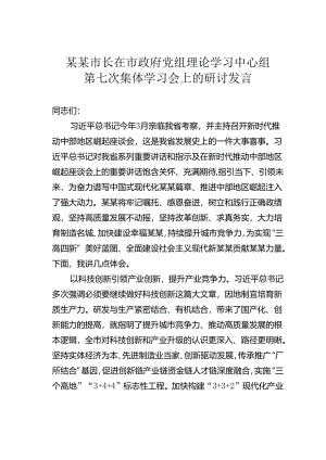 某某市长在市政府党组理论学习中心组第七次集体学习会上的研讨发言.docx
