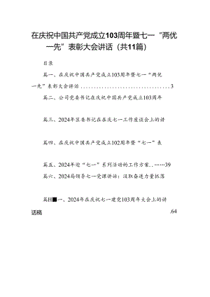 （11篇）在庆祝中国共产党成立103周年暨七一“两优一先”表彰大会讲话（精选）.docx