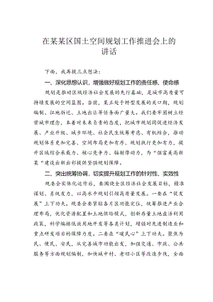 在某某区国土空间规划工作推进会上的讲话.docx