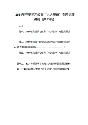 2024年党纪学习教育“六大纪律”专题党课讲稿优选13篇.docx