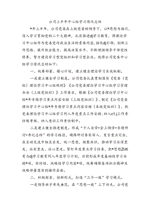 公司上半年中心组学习情况总结.docx