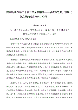共八篇2024年二十届三中全会精神——以改革之力筑现代化之基的发言材料、心得.docx