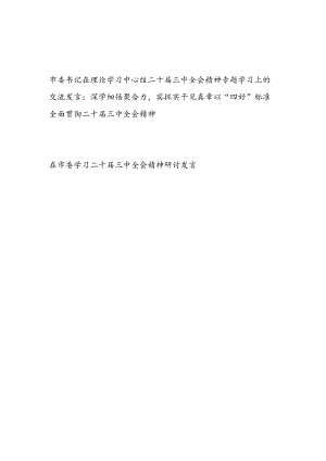 2024年市委书记理论学习中心组宣传贯彻二十届三中全会精神专题学习上的研讨交流发言.docx