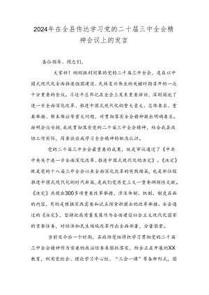 2024年在全县传达学习党的二十届三中全会精神会议上的发言.docx