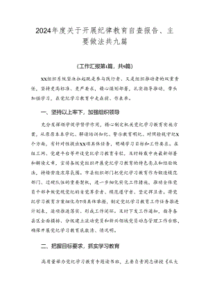 2024年度关于开展纪律教育自查报告、主要做法共九篇.docx