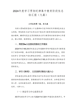 2024年度学习贯彻纪律集中教育阶段性总结汇报（九篇）.docx