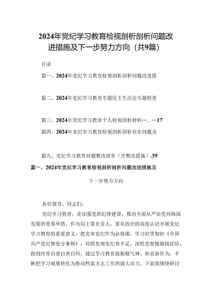 2024年党纪学习教育检视剖析剖析问题改进措施及下一步努力方向9篇（详细版）.docx