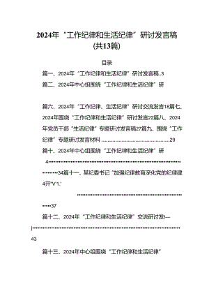 2024年“工作纪律和生活纪律”研讨发言稿样本13篇供参考.docx