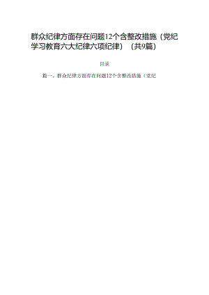 群众纪律方面存在问题12个含整改措施（党纪学习教育六大纪律六项纪律）9篇（精选版）.docx