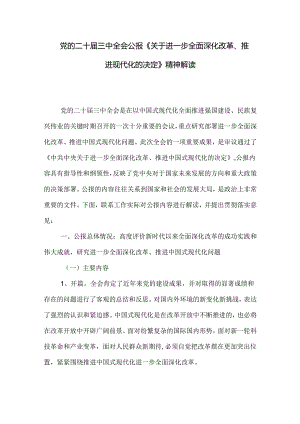 党的二十届三中全会公报《关于进一步全面深化改革、推进现代化的决定》精神解读.docx