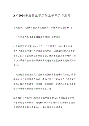 X市2024年质量强市工作上半年工作总结.docx