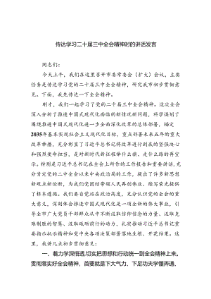 （12篇）传达学习二十届三中全会精神时的讲话发言（精选）.docx