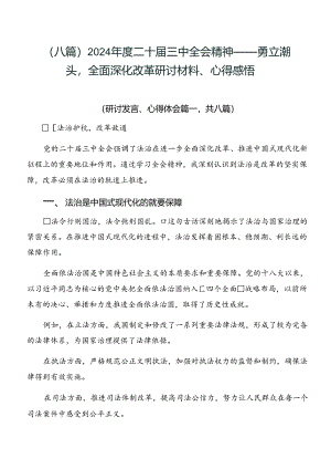 （八篇）2024年度二十届三中全会精神——勇立潮头全面深化改革研讨材料、心得感悟.docx