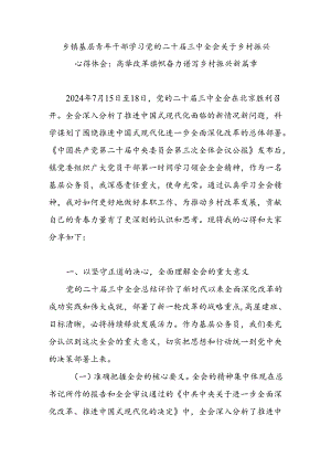 乡镇基层青年干部学习党的二十届三中全会精神关于乡村振兴心得体会研讨发言.docx