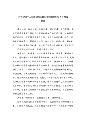 (11篇)六大纪律个人剖析材料六项纪律自查自纠报告及整改措施汇编供参考.docx