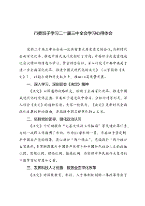 3篇 2024年市委班子学习二十届三中全会精神学习心得体会.docx
