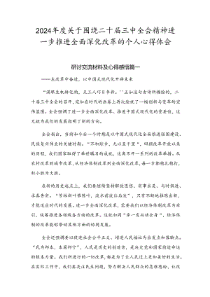 2024年度关于围绕二十届三中全会精神进一步推进全面深化改革的个人心得体会.docx