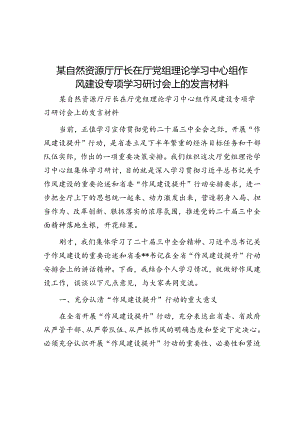 某自然资源厅厅长在厅党组理论学习中心组作风建设专题学习研讨会上的发言材料.docx
