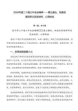 2024年度二十届三中全会精神——勇立潮头锐意改革的研讨发言材料、心得体会.docx