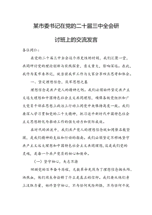 某市委书记在党的二十届三中全会研讨班上的交流发言.docx