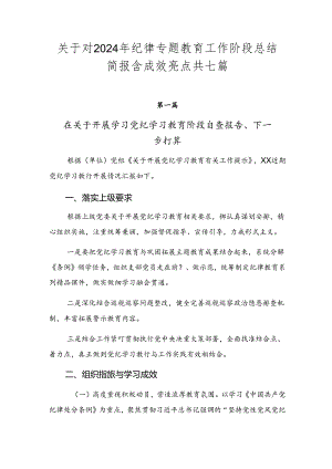 关于对2024年纪律专题教育工作阶段总结简报含成效亮点共七篇.docx