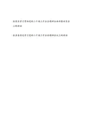 2024年7月在县区委学习贯彻党的二十届三中全会精神全面部署动员会上的讲话发言2篇.docx