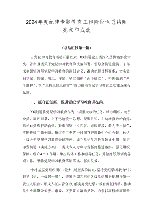 2024年度纪律专题教育工作阶段性总结附亮点与成效.docx