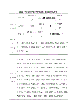 二级甲等医院药剂科药品质量验收员岗位说明书.docx