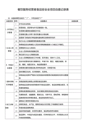餐饮服务经营者食品安全全项目自查记录表.docx