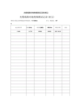 光缆线路对地绝缘测试记录（表五）.docx