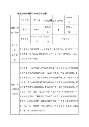医院心胸外科护士长岗位说明书.docx