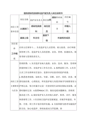 医院感染性疾病科监护室负责人岗位说明书.docx