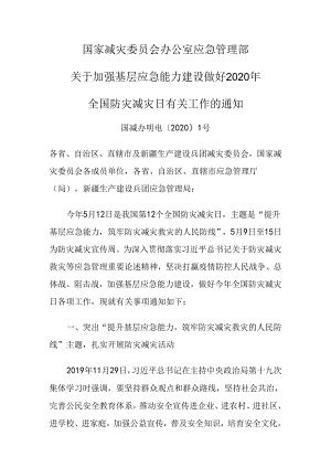 国家减灾委员会办公室 应急管理部（国减办明电〔2020〕1号）.docx