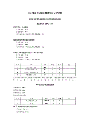2024年山东省职业技能等级认定试卷 真题 消防安全管理员四级技能考核试卷2考场、考生准备通知单 (5).docx
