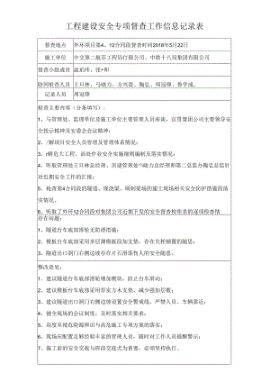 工程建设安全专项督查工作信息记录表（5月22日4、12标）.docx