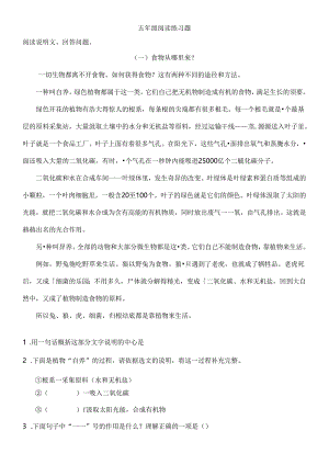 五年级课外阅读练习题.docx