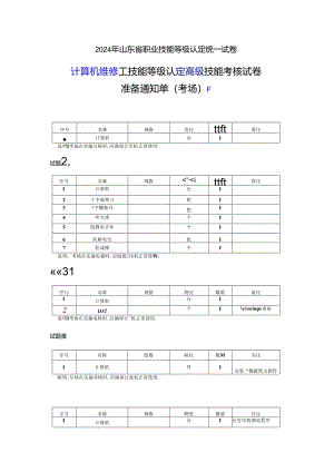 2024年山东省职业技能等级认定试卷 真题 计算机维修工高级实操考场、考生准备通知单F.docx