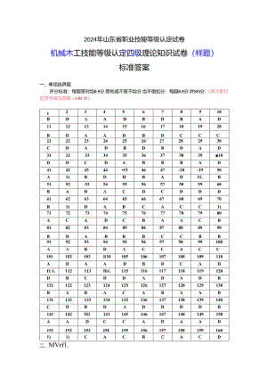 2024年山东省职业技能等级认定试卷 真题 机械木工 中级理论试卷答案（样题）.docx