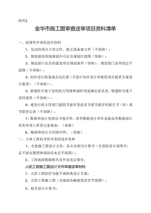 金华市施工图审查送审项目资料清单.docx