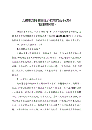 无锡市支持低空经济发展的若干政策（征求意见稿）.docx
