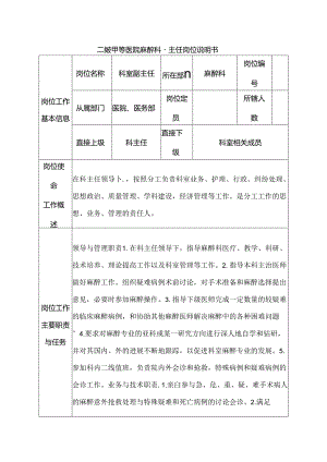 二级甲等医院麻醉科副主任岗位说明书.docx