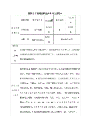 医院老年病科监护室护士岗位说明书.docx