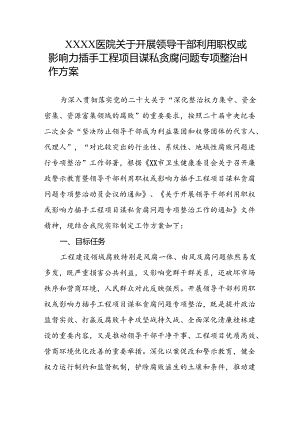 医院关于开展领导干部利用职权或影响力插手工程项目谋私贪腐问题专项整治工作方案.docx