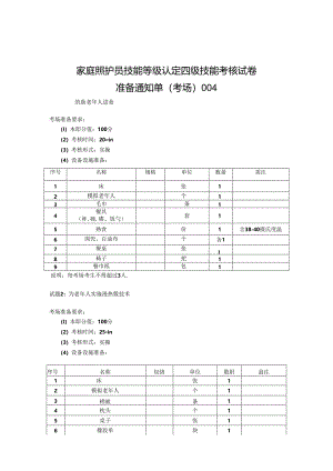2024年山东省职业技能等级认定试卷 真题 家庭照护员 中级 试卷 考场、考生准备通知单 (4).docx