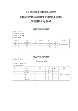 2024年山东省职业技能等级认定试卷 真题 母婴护理员 高级准备通知.docx