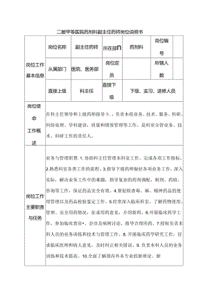 二级甲等医院药剂科副主任药师岗位说明书.docx