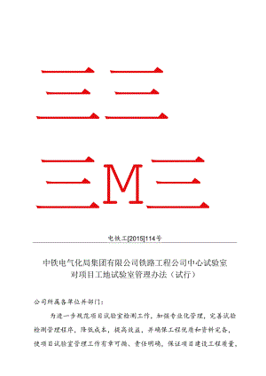 中心试验室对项目工地试验室管理办法（试行）电铁工[2015]114号.docx