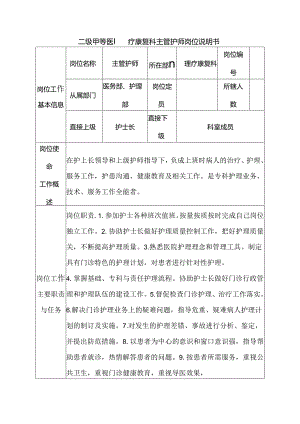 二级甲等医院理疗康复科主管护师岗位说明书.docx