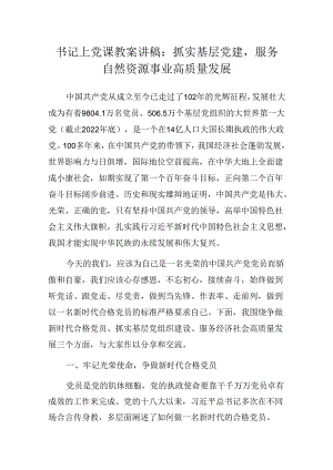 书记上党课教案讲稿：抓实基层党建 服务自然资源事业高质量发展.docx